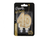 Świeczka cyferka ,,40" złoty kontur 8 cm GoDan